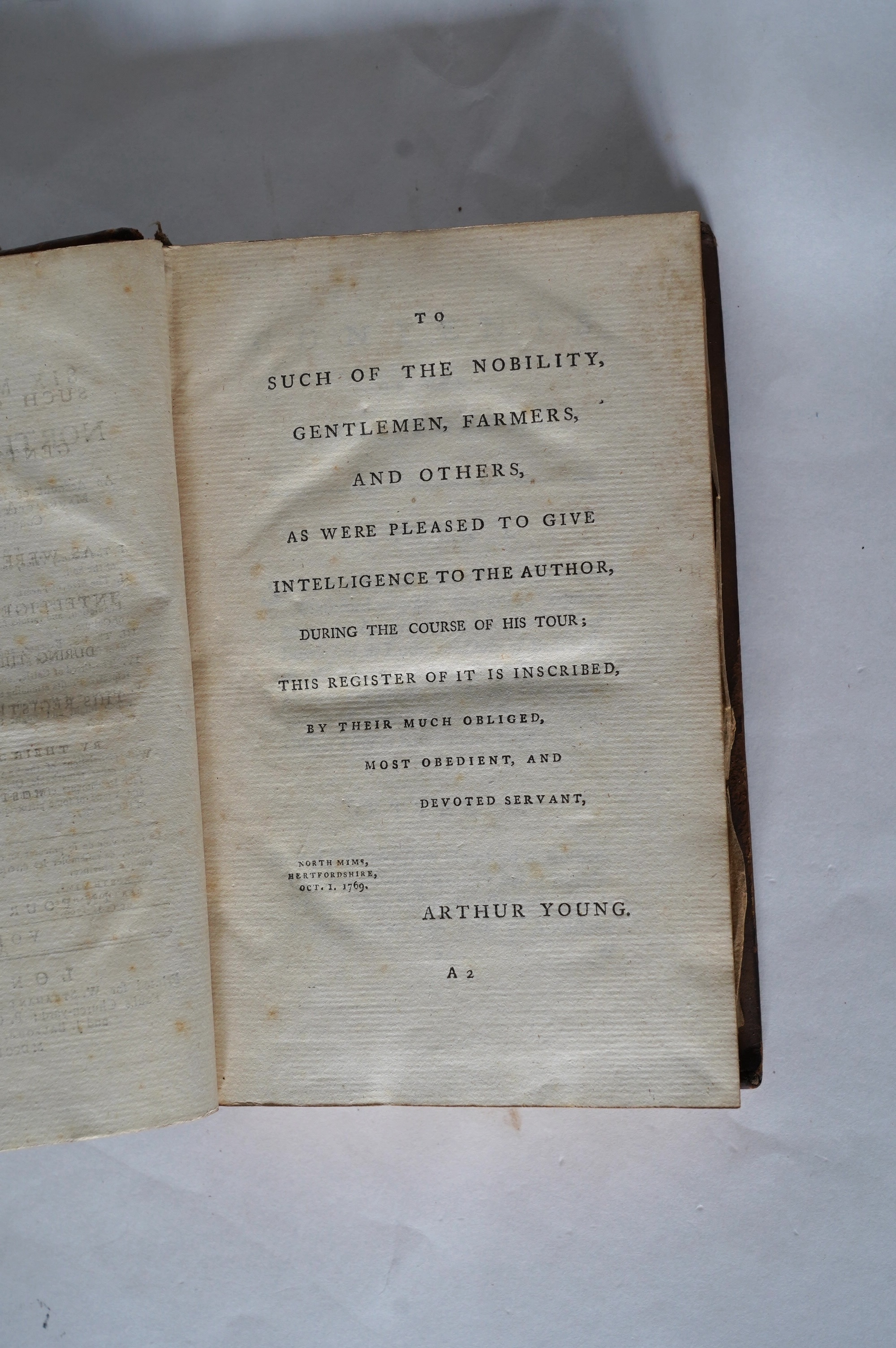Young, Arthur - A Six Months Tour through the North of England. 1st edition, 4 vols. 28 plates (some folded, incl. a map of the Bridgewater Canal) and 6 folded tables; contemp. calf. 1770